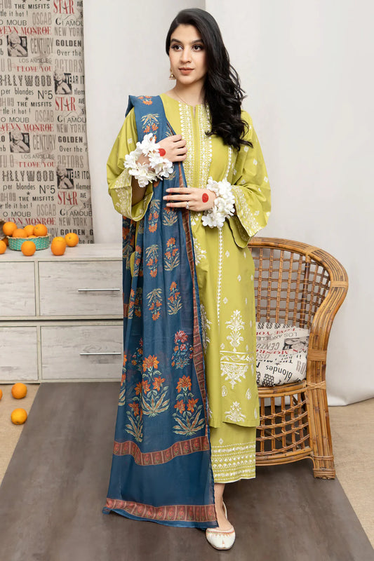 URGE- 3PC LAWN EMBROIDERED SHIRT WITH MONARK PRINTED DUPATTA AND EMB TROUSER-UR-3542
