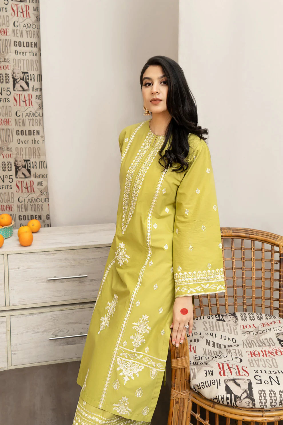 URGE- 3PC LAWN EMBROIDERED SHIRT WITH MONARK PRINTED DUPATTA AND EMB TROUSER-UR-3542