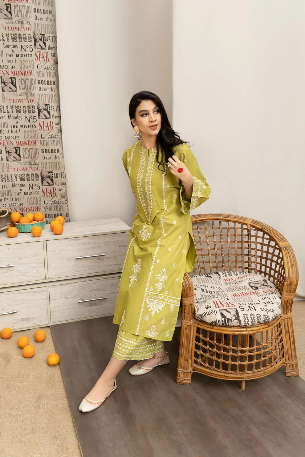 URGE- 3PC LAWN EMBROIDERED SHIRT WITH MONARK PRINTED DUPATTA AND EMB TROUSER-UR-3542