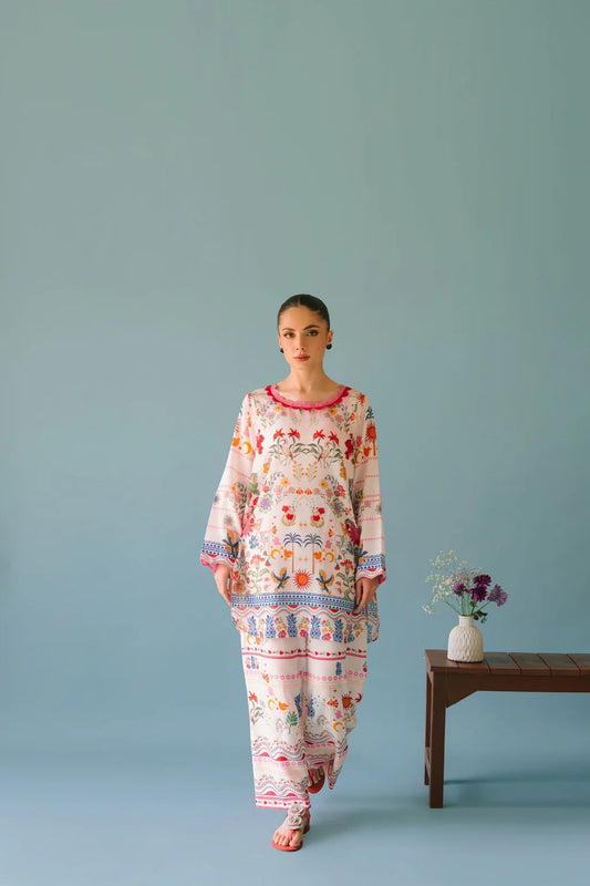 BREEZE-2PC SHAMOZE SILK PRINTED SHIRT & SHAMOZE SILK PRINTED TROUSER-UR-118