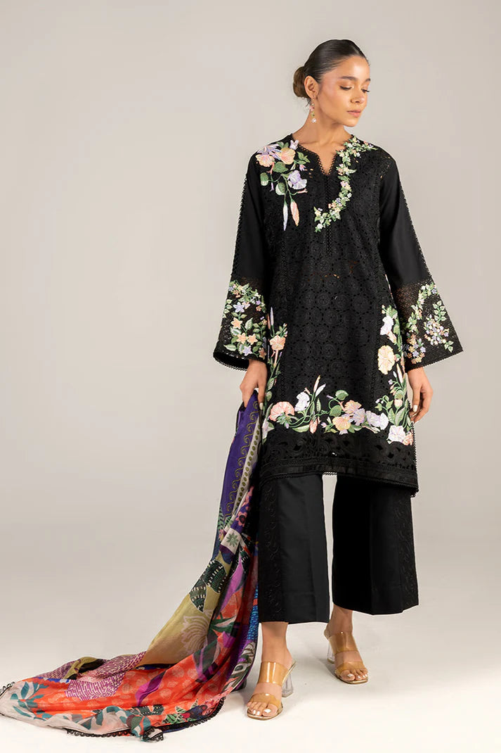 MUSHQ-3PC LAWN EMBROIDERED SHIRT WITH MONARK PRINT DUAPATTA AND TROUSER-UR-2843