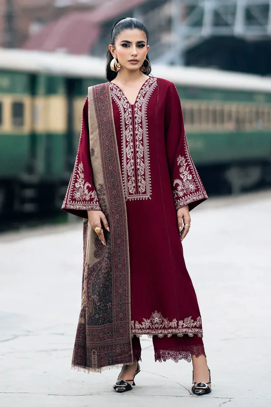 IZEL-3PC DHANAK EMBROIDERED SHIRT WITH COUTURE PRINT SHAWL AND TROUSER-TANA-1743