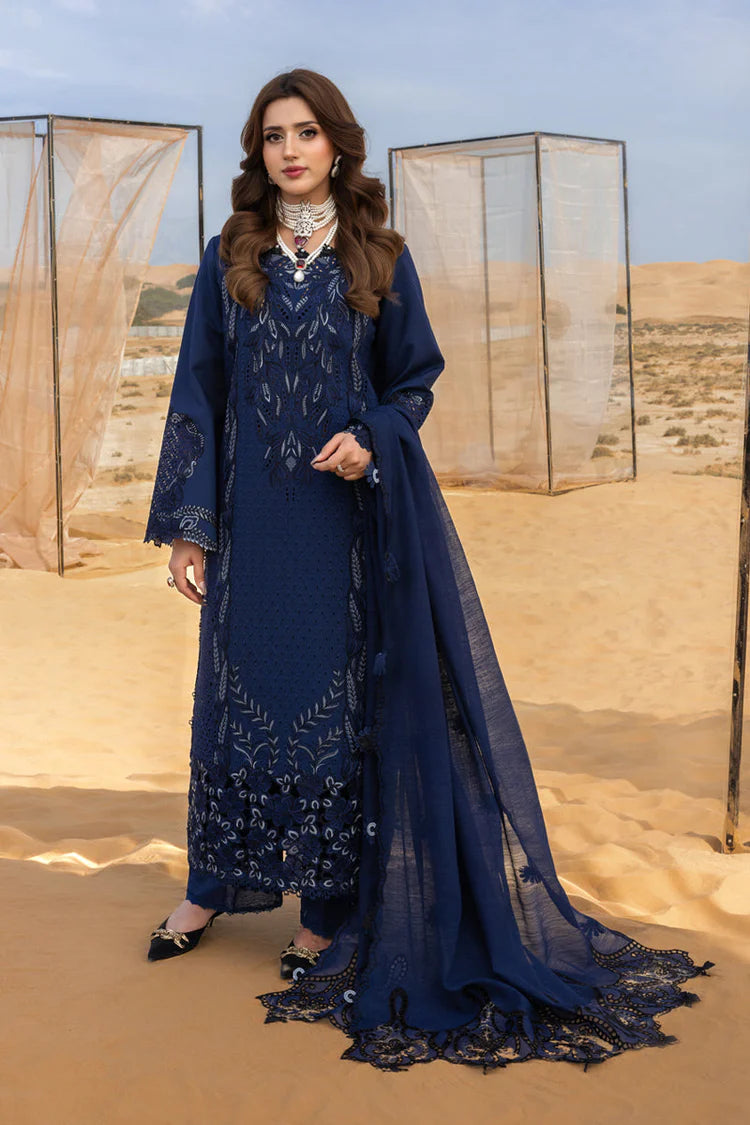 RANG RASIYA-3PC LAWN LASERCUTWORK EMBROIDERED SHIRT WITH KHAADI NET EMBROIDERED DUPATTA AND TROUSER-UR-3690