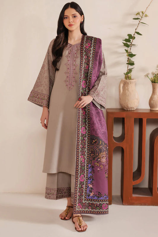 GARNET-3PC LAWN EMBROIDERED SHIRT WITH MONARK PRINT DUPATTA AND TROUSER-UR-2585