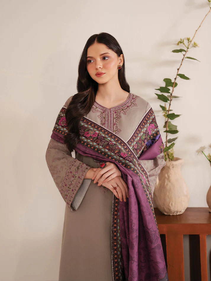 GARNET-3PC LAWN EMBROIDERED SHIRT WITH MONARK PRINT DUPATTA AND TROUSER-UR-2585