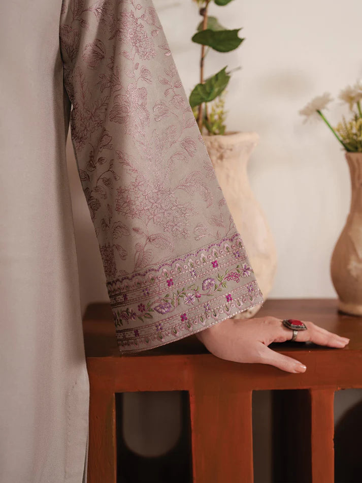 GARNET-3PC LAWN EMBROIDERED SHIRT WITH MONARK PRINT DUPATTA AND TROUSER-UR-2585