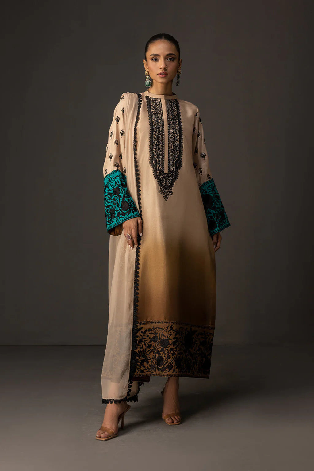 ZAINAB CHOTANI-3PC SHAMOZ SILK PRINT EMBROIDERED SHIRT WITH SOFT SILK PRINT DUPATTA & SILK TROUSER-UR-1903
