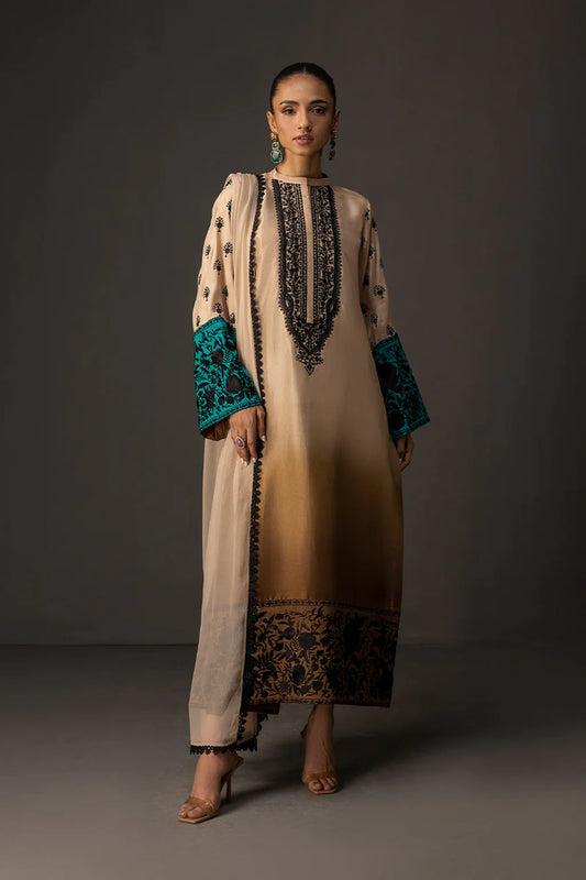 ZAINAB CHOTANI-3PC SHAMOZ SILK PRINT EMBROIDERED SHIRT WITH SOFT SILK PRINT DUPATTA & SILK TROUSER-UR-1903