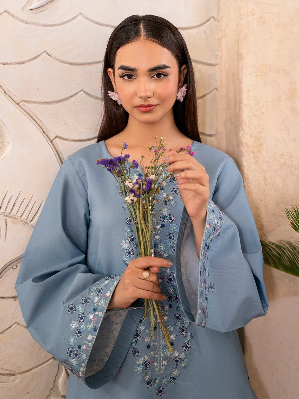 IZEL-2PC DHANAK EMBROIDERED SHIRT WITH DHANAK TROUSER-UR-3310