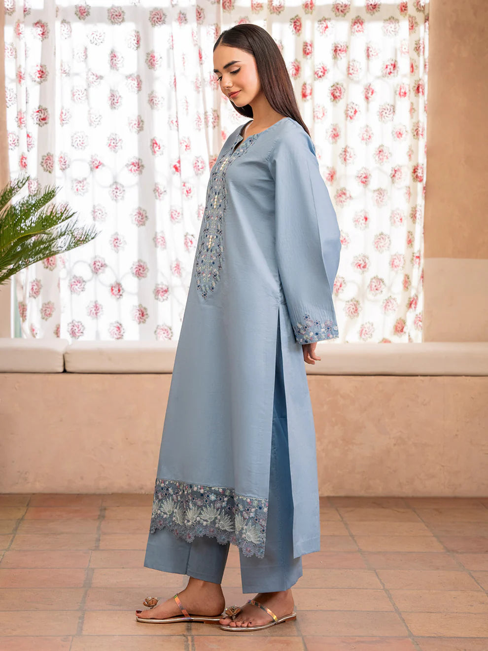 IZEL-2PC DHANAK EMBROIDERED SHIRT WITH DHANAK TROUSER-UR-3310
