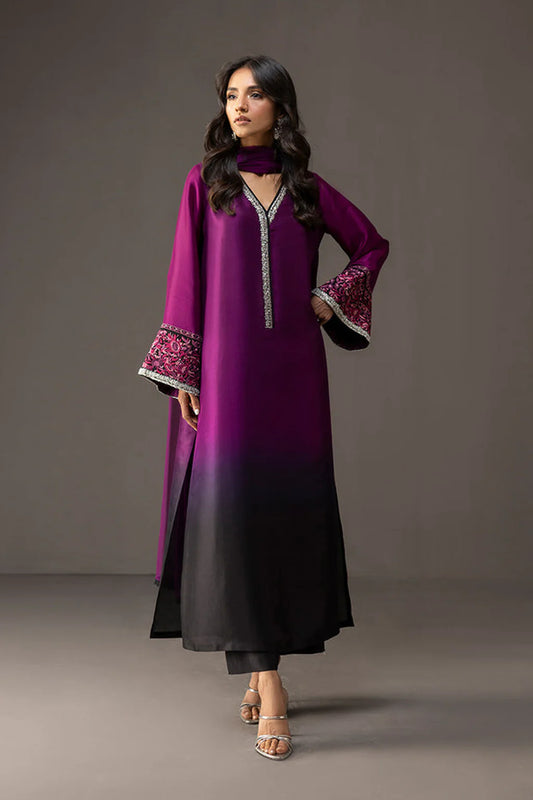 ZAINAB CHOTANI-3PC SHAMOZ SILK PRINT EMBROIDERED SHIRT WITH SOFT SILK PRINT DUPATTA & SILK TROUSER-UR-1904