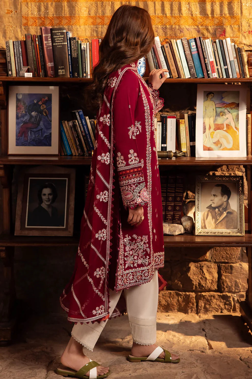 ZAHA- 3PC DHANAK EMBROIDERED SHIRT WITH BAMBER CHIFFON EMBROIDRED DUPATTA-UR-3877