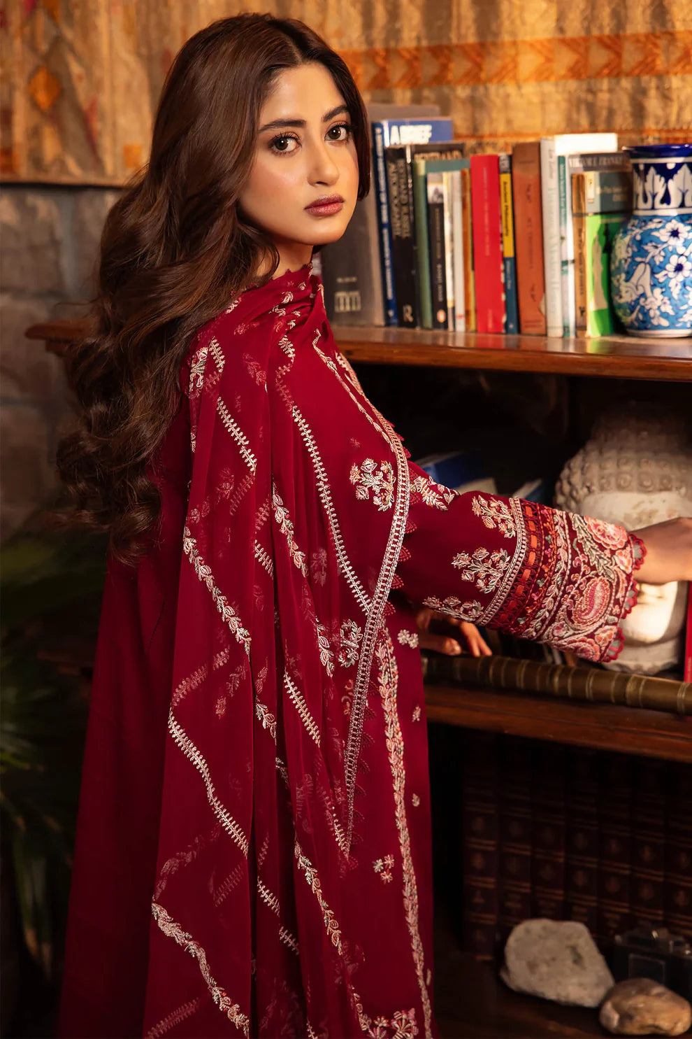 ZAHA- 3PC DHANAK EMBROIDERED SHIRT WITH BAMBER CHIFFON EMBROIDRED DUPATTA-UR-3877