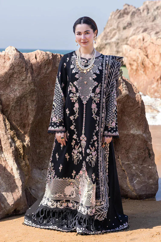 QALAMQAR-3PC LAWN EMBROIDERED SHIRT WITH CHIFFOON EMBROIDERED PRINT DUPATTA AND EMB TROUSER-UR-3523