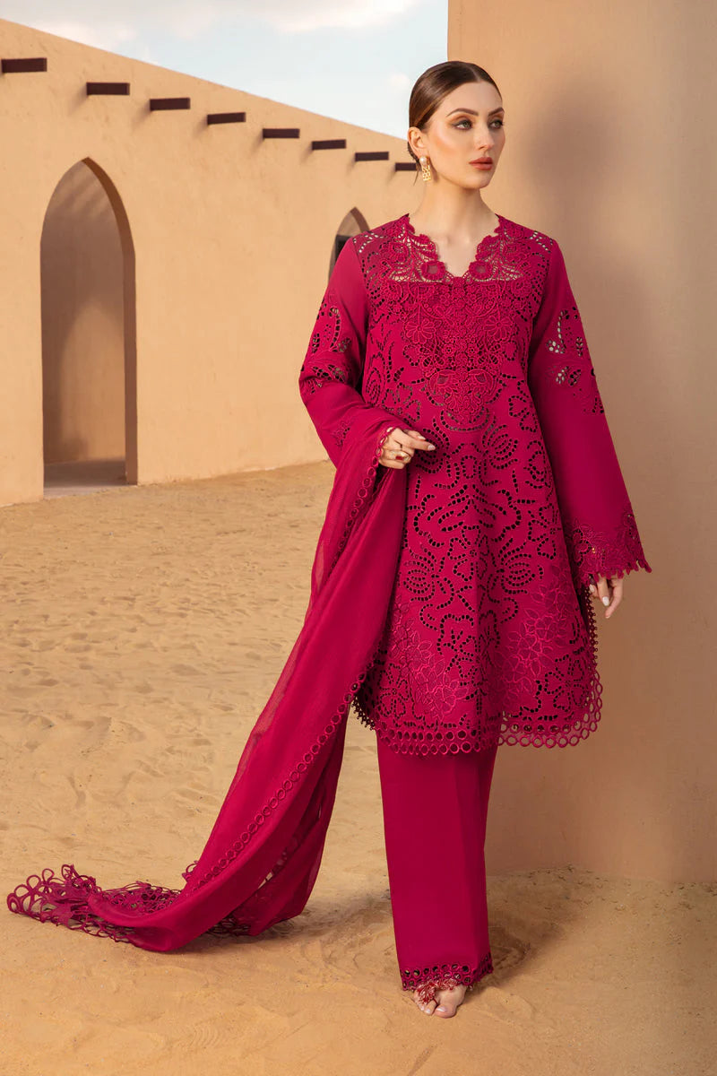 RANG RASIYA-CHIKAN KARI 3PC EMBROIDERED LAWN SHIRT WITH ORGANZA EMBROIDERED DUPATTA AND TROUSER-UR-2527