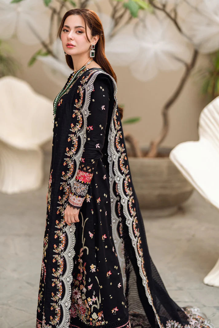 QALAMQAR- 3PC LAWN EMBROIDERED WITH MONARK HEAVY EMBROIDERED READY TO WEAR DUPATTA-UR-BLACK
