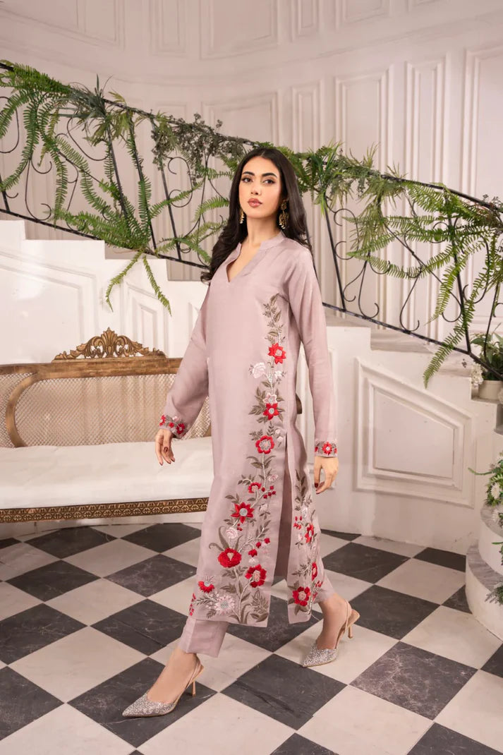 MIRANA-3PC LAWN EMBROIDERED SHIRT WITH CHIFFON TYE & DYE DUPATTA AND TROUSER-UR-2839