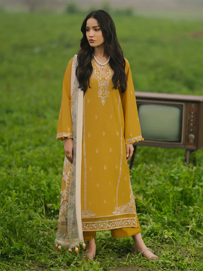 IZEL-3PC LAWN EMBROIDERED SHIRT WITH MONARK PRINT DUPATTA AND TROUSER-UR-2863