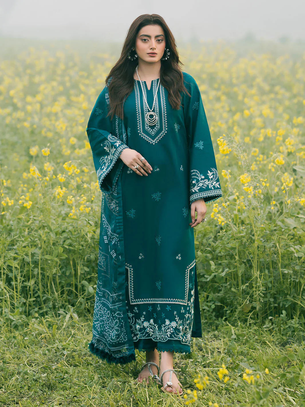 IZEL-3PC LAWN EMBROIDERED SHIRT WITH MONARK PRINT DUPATTA AND TROUSER-UR-2840