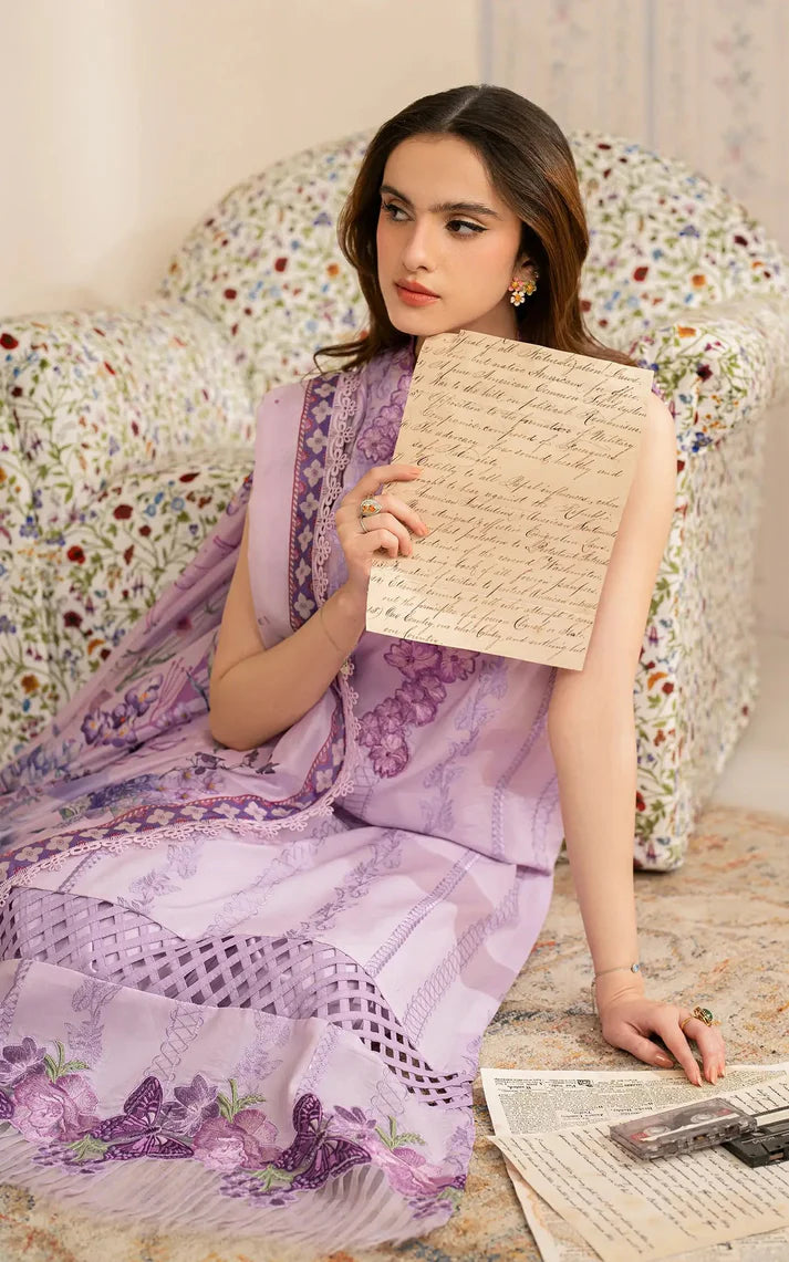 ASIFA NABEEL-3PC LAWN EMBROIDERED SHIRT WITH MONARK PRINTED DUPATTA AND TROUSER-UR-2931