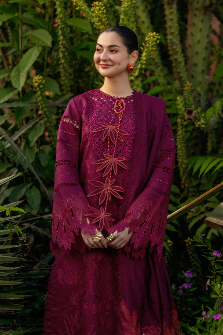 RANG RASIYA-3PC LAWN CHIKAN EMBROIDERED SHIRT WITH KHADDI NET EMB DUPATTA AND EMB TROUSER-UR-4589