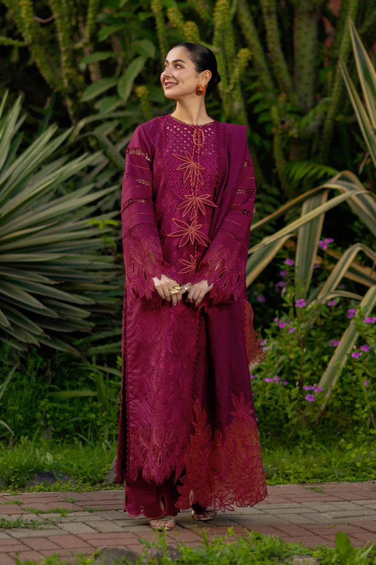 RANG RASIYA-3PC LAWN CHIKAN EMBROIDERED SHIRT WITH KHADDI NET EMB DUPATTA AND EMB TROUSER-UR-4589