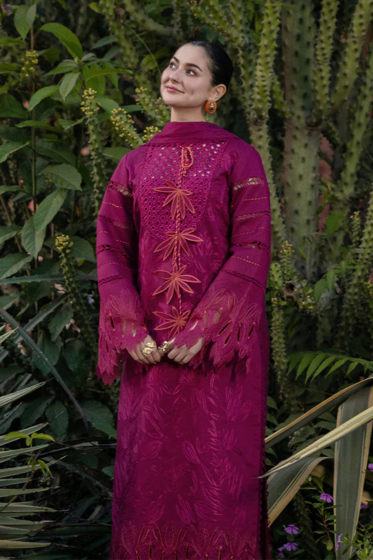 RANG RASIYA-3PC LAWN CHIKAN EMBROIDERED SHIRT WITH KHADDI NET EMB DUPATTA AND EMB TROUSER-UR-4589