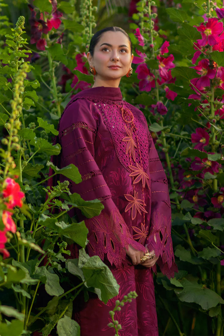 RANG RASIYA-3PC LAWN CHIKAN EMBROIDERED SHIRT WITH KHADDI NET EMB DUPATTA AND EMB TROUSER-UR-4589