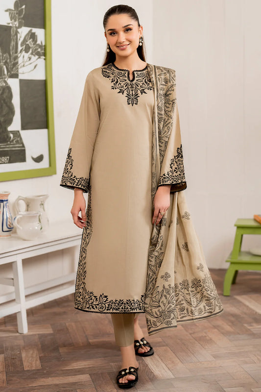 GARNET-3PC LAWN EMBROIDERED SHIRT WITH MONARK PRINT DUPATTA AND TROUSER-UR-2520