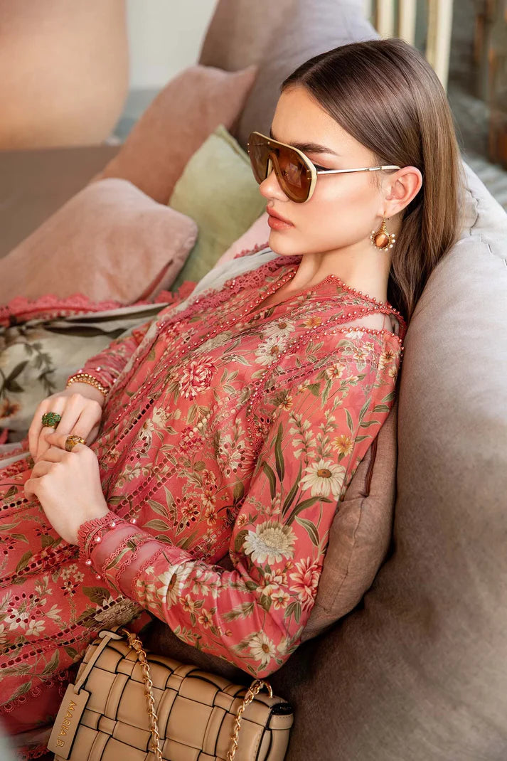 MARIA.B-3PC LAWN PRINTED EMB SHIRT WITH CHIFFON PRINT DUPATTA AND PRINT TROUSER-UR-014