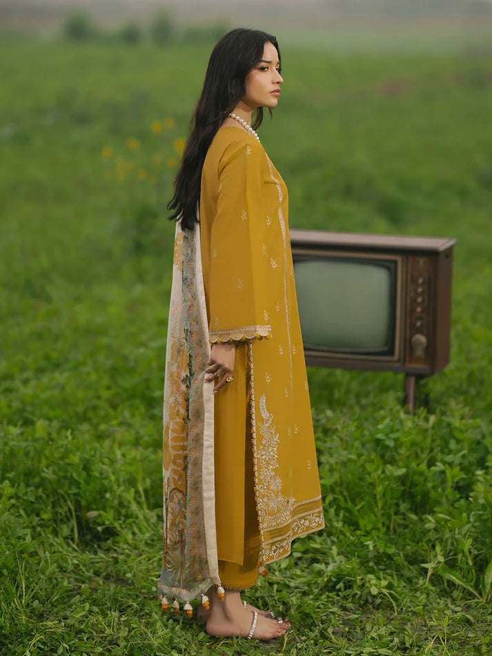 IZEL-3PC LAWN EMBROIDERED SHIRT WITH MONARK PRINT DUPATTA AND TROUSER-UR-2863