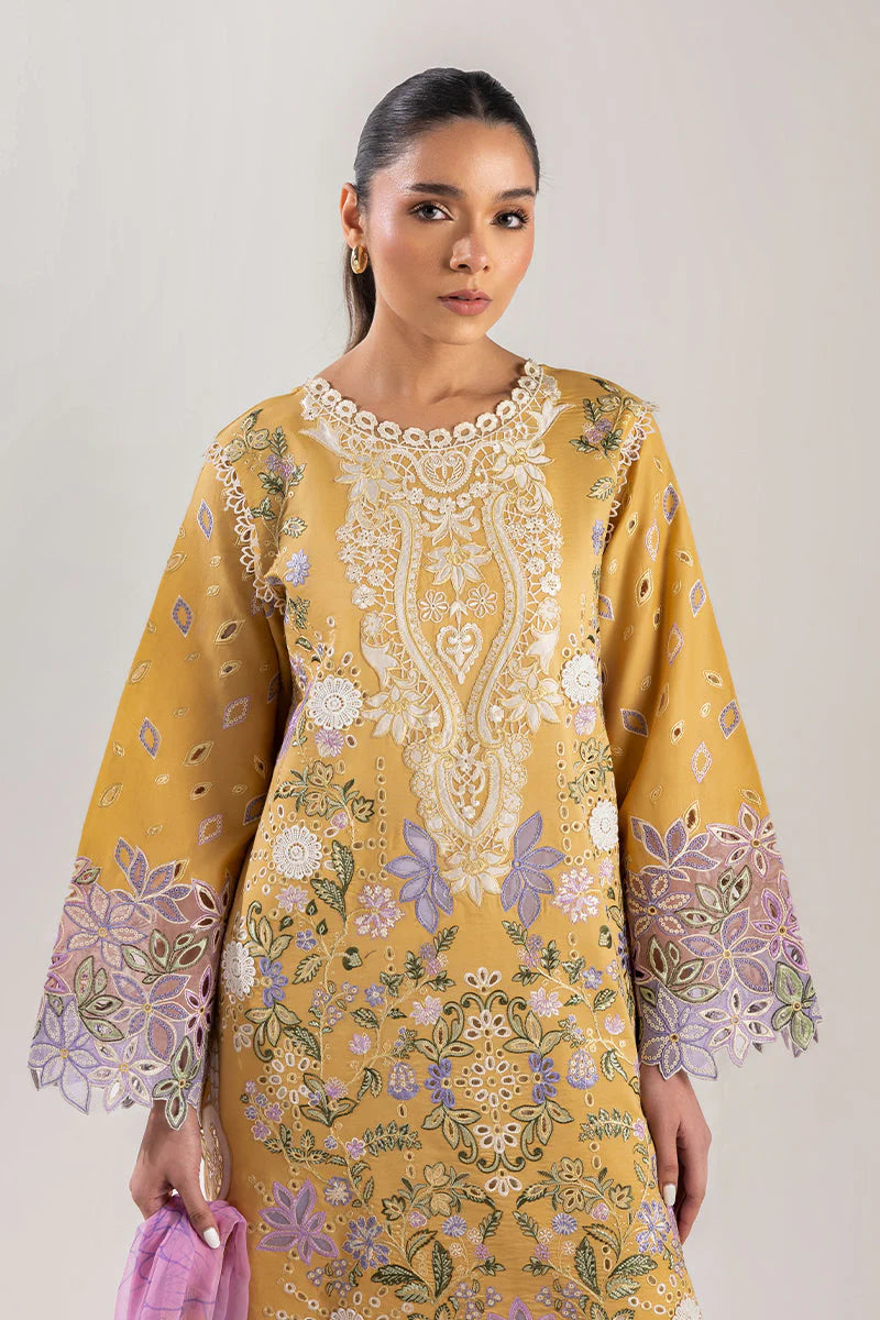 MUSHQ-3PC LAWN CHIKAN EMBROIDERED SHIRT WITH CHIFFON PRINTED DUPATTA & EMB TROUSER-UR-3528