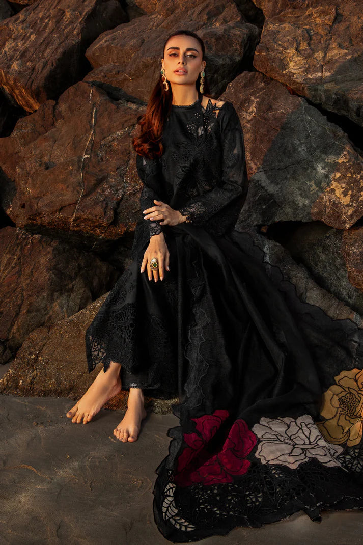 RANG RASIYA-3PC LAWN EMBROIDERED SHIRT WITH ORGANZA EMBROIDERED DUAPATTA AND TROUSER-UR-BLACK