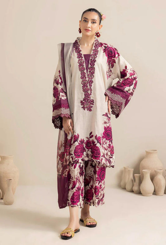 ADAN LIBAS-3PC KHADDAR PRINTED EMB SHIRT WITH KHADDAR PRINT DUPATTA AND PRINT TROUSER-UR-2410