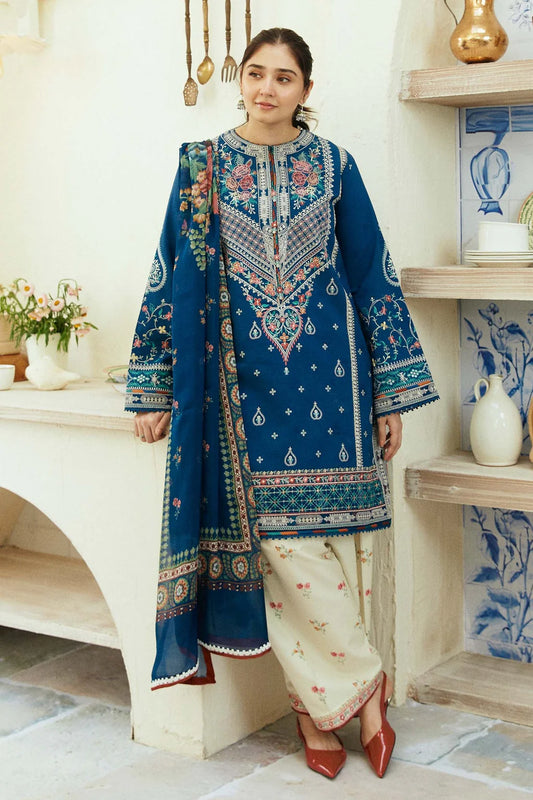ZARASHAHJAHAN- 3PC DHANAK EMBROIDERED SHIRT WITH COUTRAI WOOL PRINT SHAWL & EMB TROUSER-UR-4053