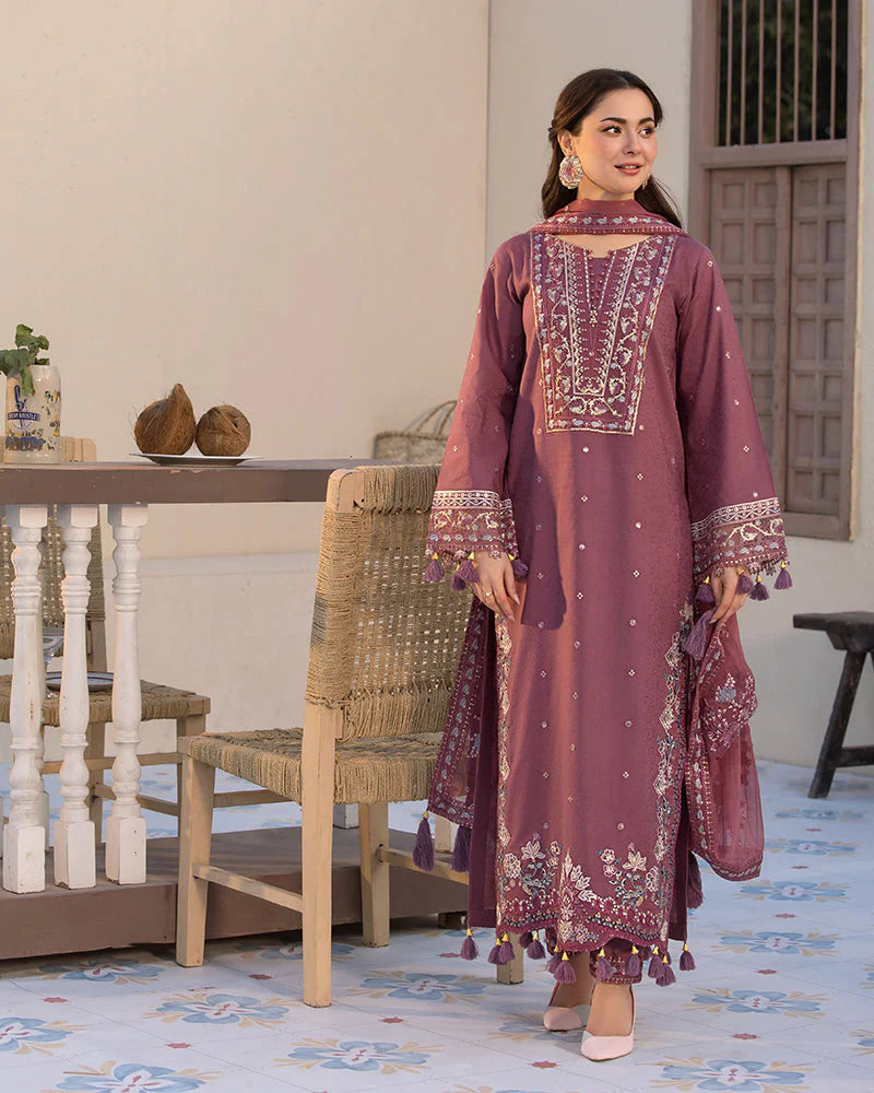 JADE-3PC LAWN SEQUENCE EMBROIDERED SHIRT WITH CHIFFON EMBROIDERED DUPATTA AND TROUSER-UR-4015