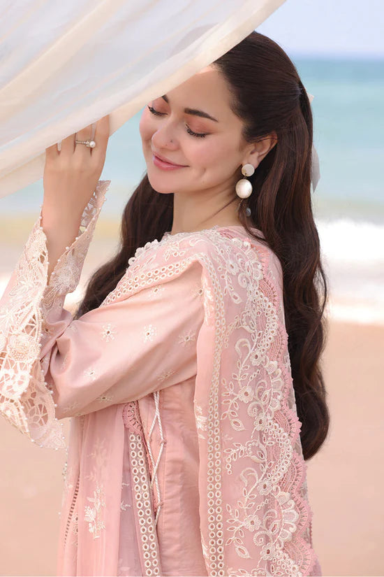 QALAMQAR-3PC LAWN EMBROIDERED SHIRT WITH KHAADI NET EMBROIDERED DUPATTA AND TROUSER-UR-3598