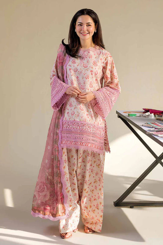 SOBIA NAZIR-3PC LAWN DIGITAL PRINTED EMB SHIRT WITH SILK PRINTED DUPATTA AND PRINTED TROUSER-UR-556