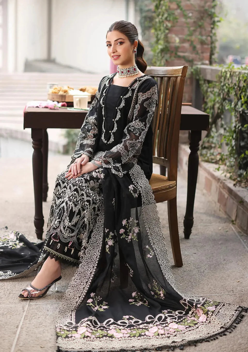 ASIM JOFA-3PC LAWN EMBROIDERED SHIRT WITH CHIFFON EMBROIDERED DUPATTA AND TROUSER-UR-4226
