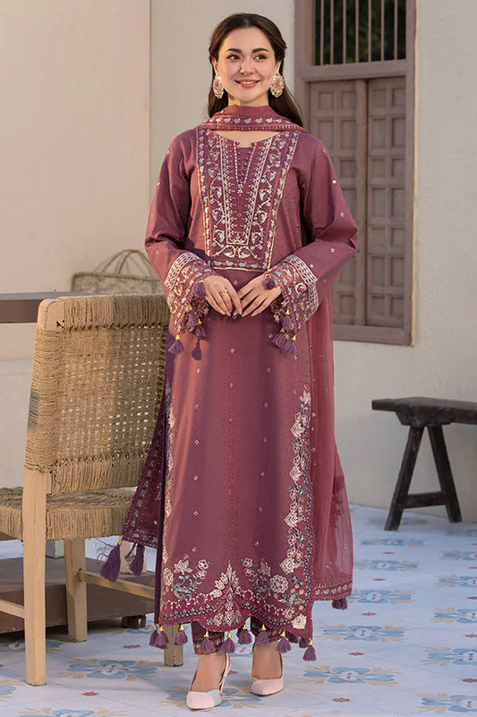 JADE-3PC DHANAK SEQUENCE EMBROIDERED SHIRT WITH CHIFFON EMBROIDERED DUPATTA AND TROUSER-UR-4015