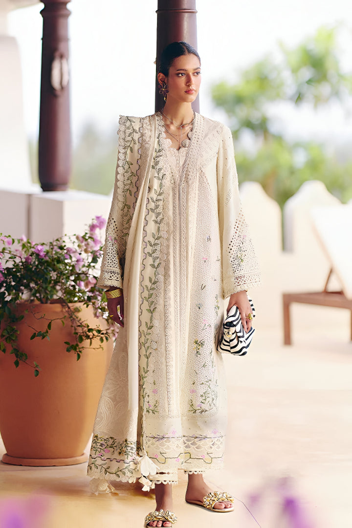 SUFFUSE-3PC LAWN CHIKAANKARI EMBROIDERED SHIRT WITH KHADDI NET EMBROIDERED DUPATTA AND TROUSER-UR-3612