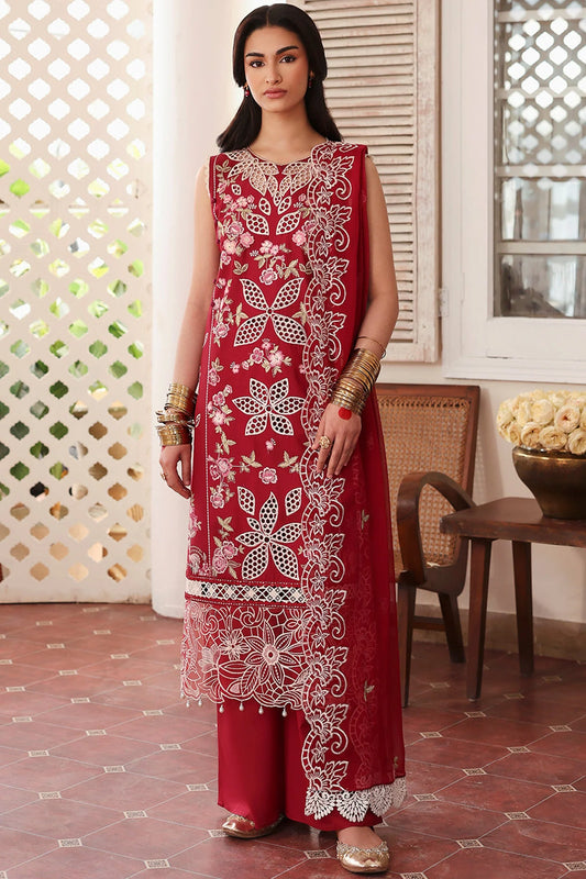 MAHNUR-3PC LAWN EMBROIDERED SHIRT WITH KHADDI NET EMBROIDERED DUPATTA AND TROUSER-UR-3574