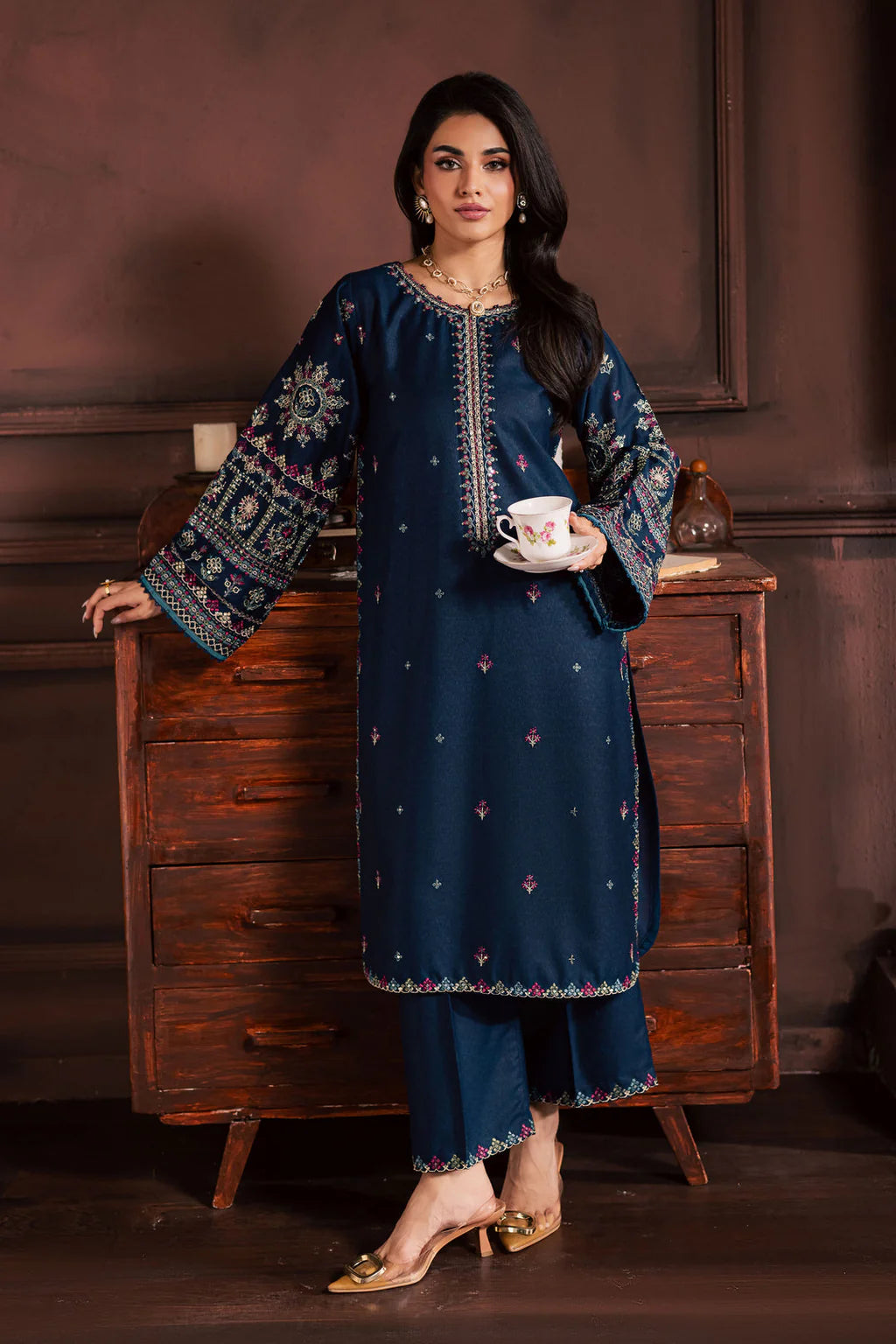 BATIK-2PIECE LAWN SEQUIN EMB SHIRT WITH LAWN EMB SLEEVES-UR-221