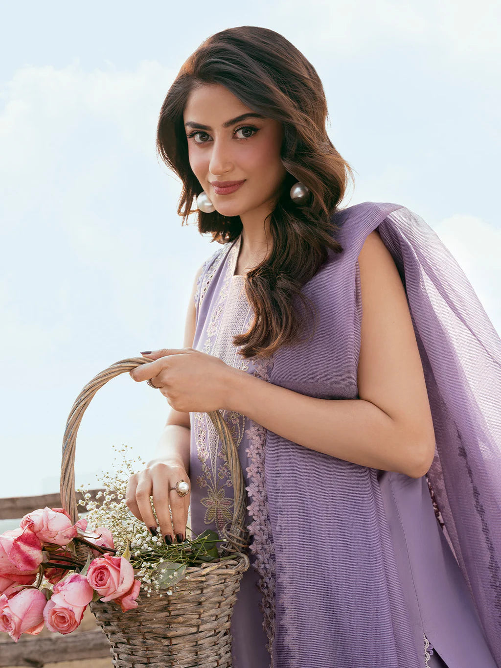 IZEL-3PC LAWN EMBROIDERED SHIRT WITH ORGANZA EMBROIDERED DUPATTA AND TROUSER-UR-4278