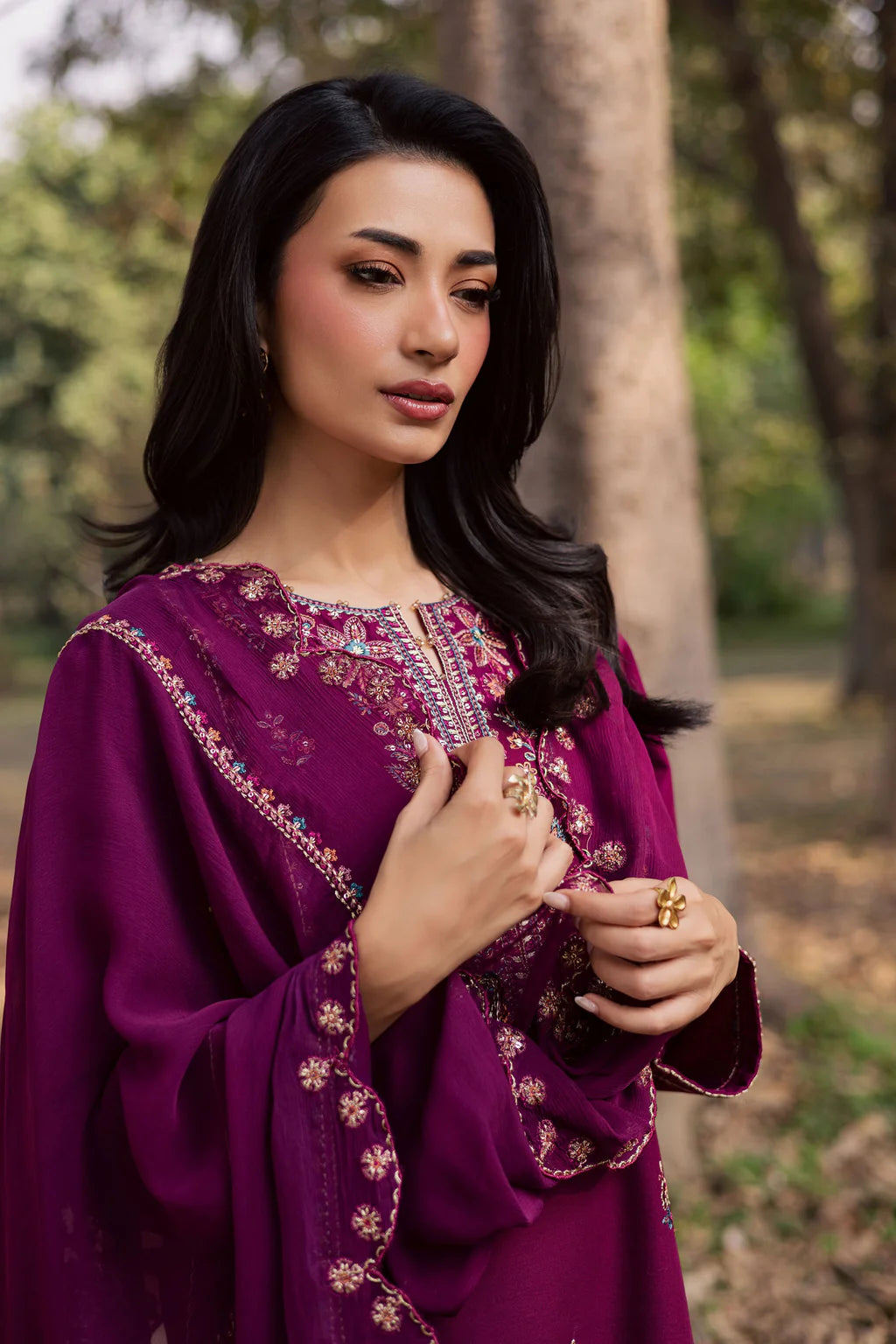 BATIK-3PIECE LAWN SEQUIN EMBROIDERED SHIRT WITH CHIFFON EMBROIDERED DUPATTA AND TROUSER-UR-4857