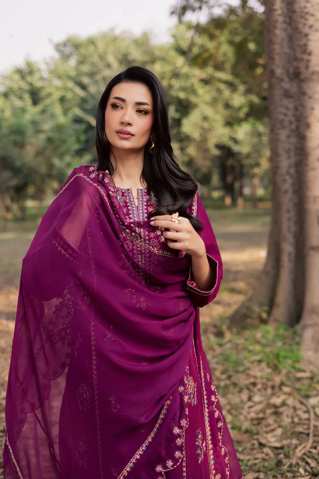 BATIK-3PIECE LAWN SEQUIN EMBROIDERED SHIRT WITH CHIFFON EMBROIDERED DUPATTA AND TROUSER-UR-4857
