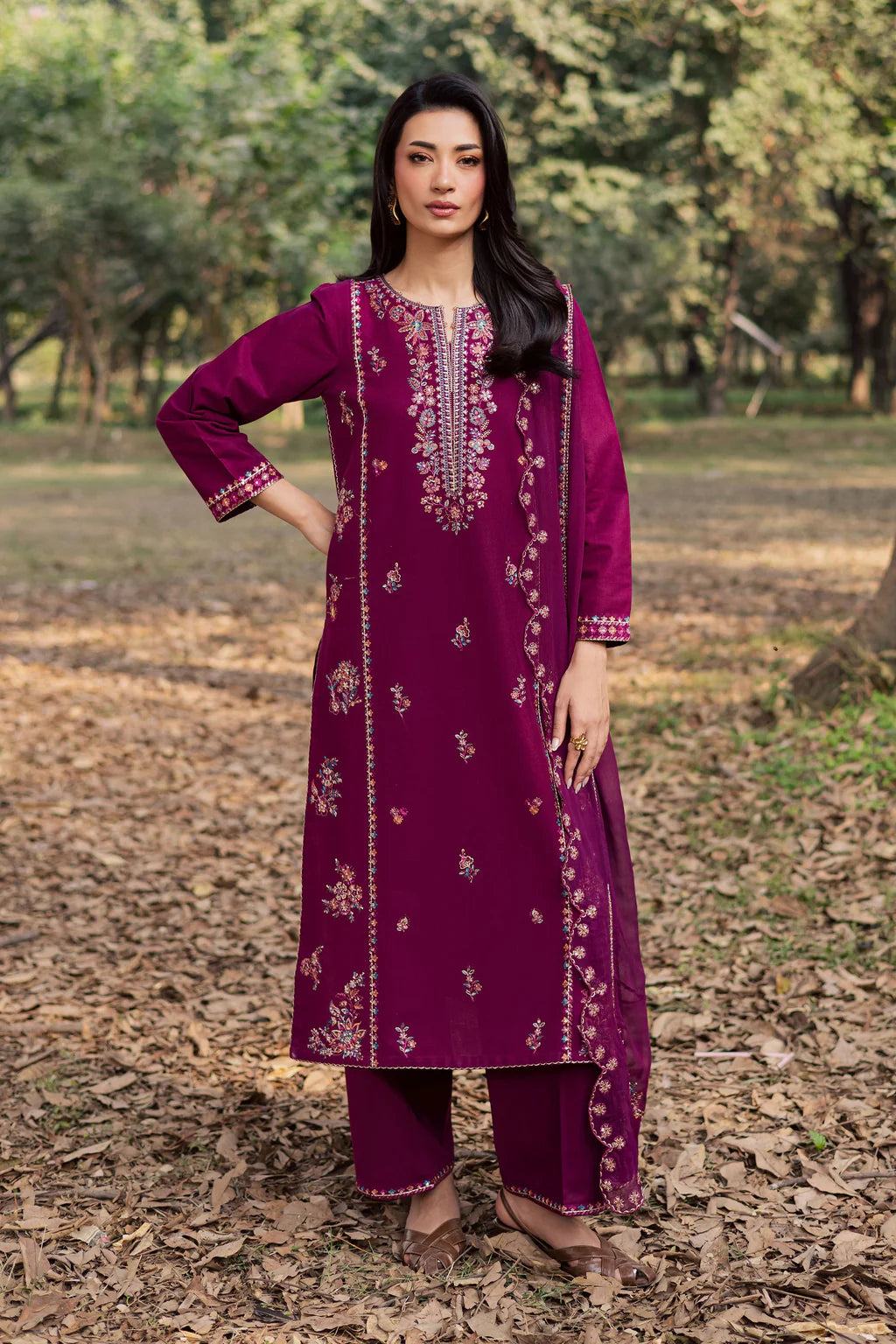 BATIK-3PIECE LAWN SEQUIN EMBROIDERED SHIRT WITH CHIFFON EMBROIDERED DUPATTA AND TROUSER-UR-4857