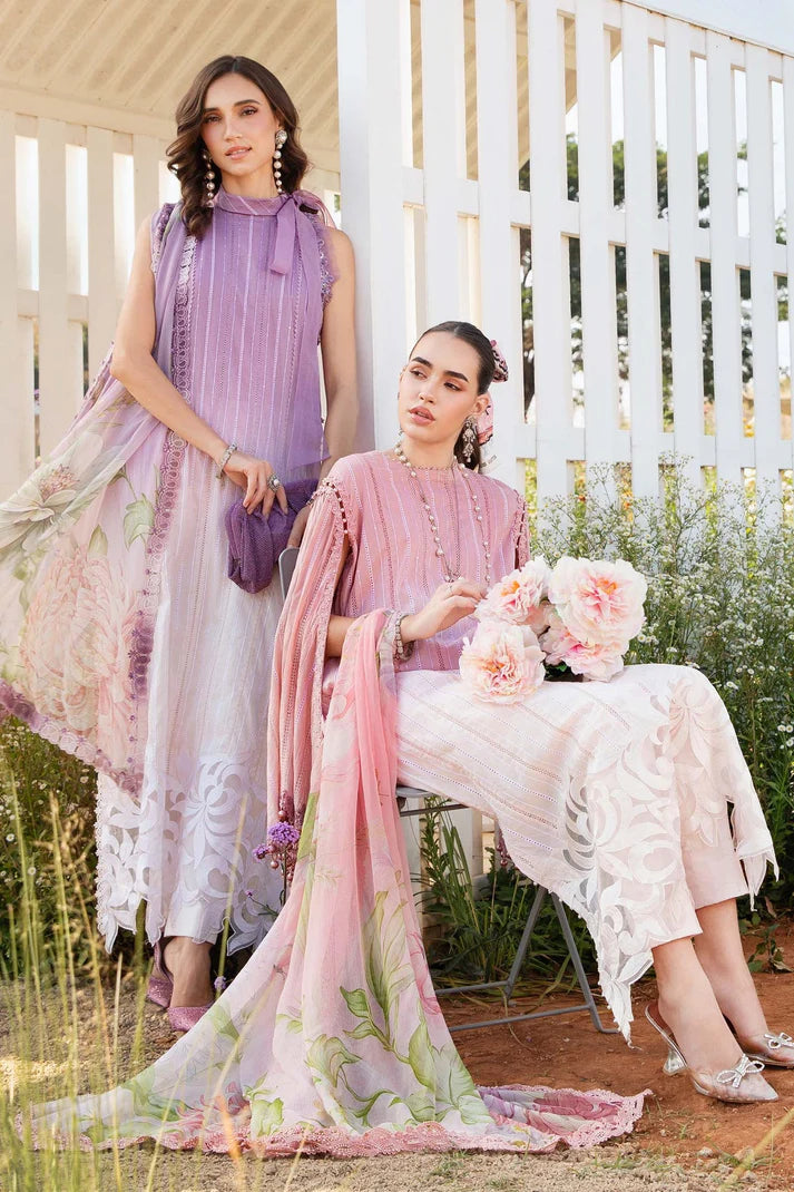 MARIA.B-3PC LAWN PRINTED EMB SHIRT WITH CHIFFON PRINT DUPATTA AND PRINT TROUSER-UR-2844