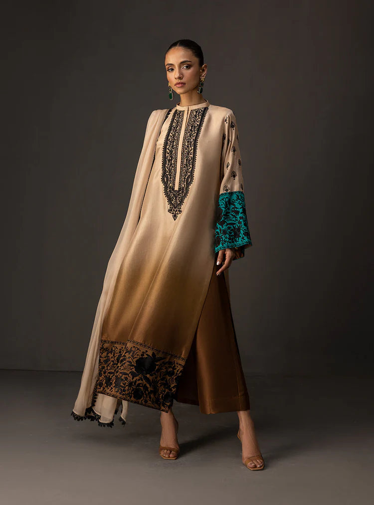 ZAINAB CHOTANI-3PC SHAMOZ SILK PRINT EMBROIDERED SHIRT WITH SOFT SILK PRINT DUPATTA & SILK TROUSER-UR-1903