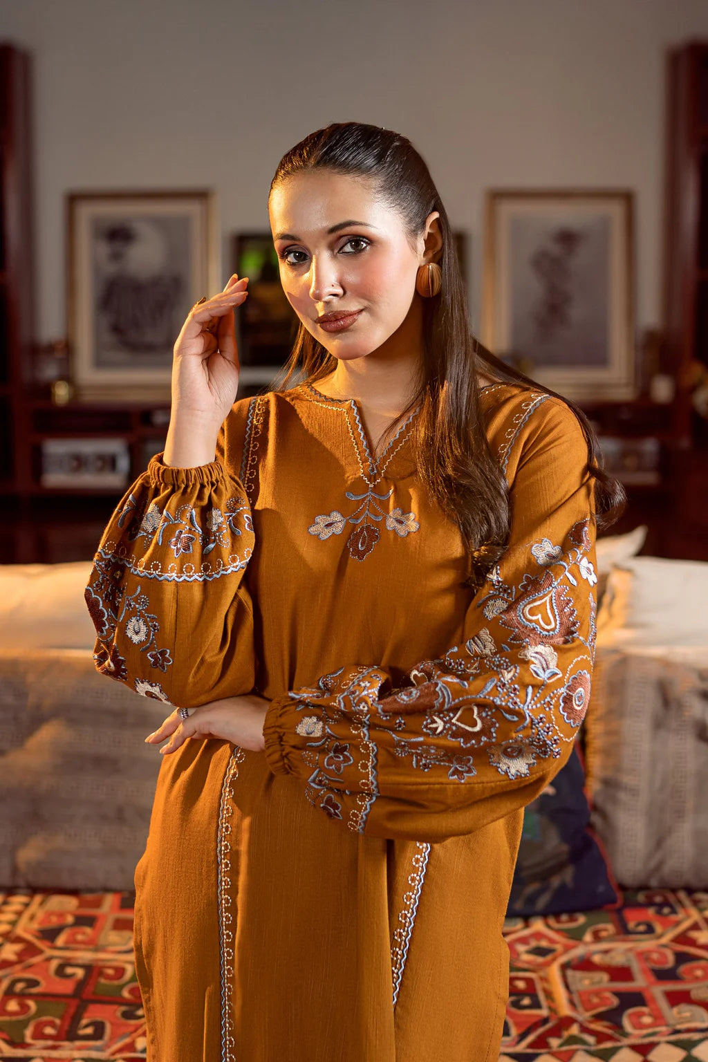 URGE-2PC DHANAK EMBROIDERED SHIRT AND EMBROIDRED SLEEVES-UR-2622
